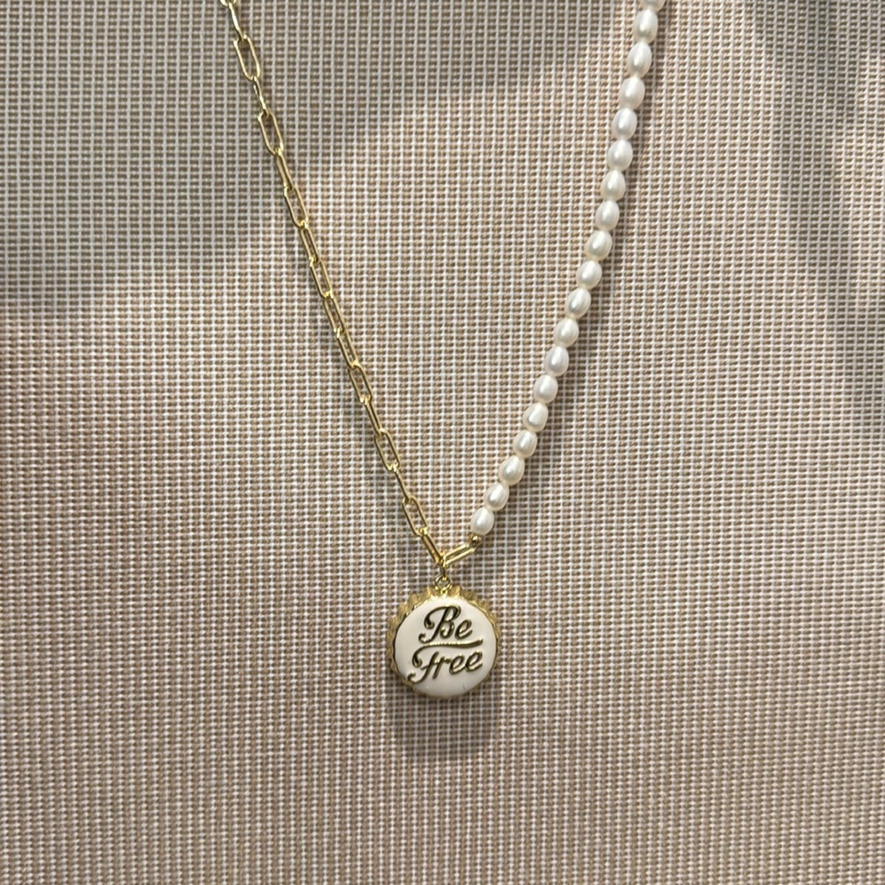 Be Free Pearl And Paperclip Necklace